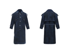 Men's Oversized Long Denim Trench Coat (Padded Shoulders)