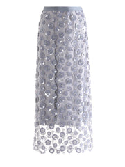 Elegant Floral Sequin Mesh Skirt
