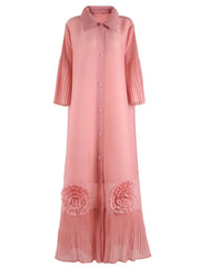 Plissé Flared Sleeve Maxi Dress