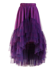 Plaid Asymmetric Tulle Pull-On Skirt