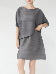 Plisse Relaxed Fit Blouse & Skirt