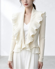 Petite Ruffled Plissé Cardigan