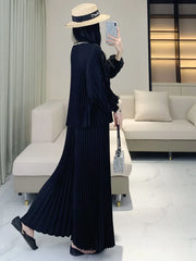 Modest Elegant Black Pleated Two-Piece Set