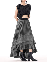 Anthracite Cascade Pleated Maxi Pull-On Skirt