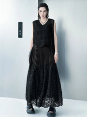 Two-Tone Pleated Lace Skirt