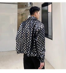 Men's Metallic Checkered Cropped Jacket