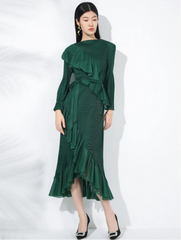 Luxe Micro-Pleated Ruffle Dress