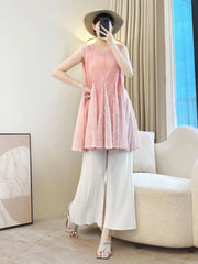 Luxe Plissé Sleeveless Ruffle Top
