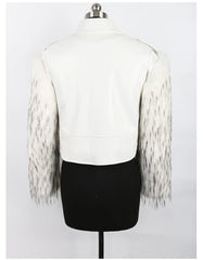 Cropped Motorcycle Faux Leather & Fur Jacket