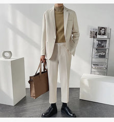 Men's 2-Piece Slim Fit Khaki Blazer & Trousers Set