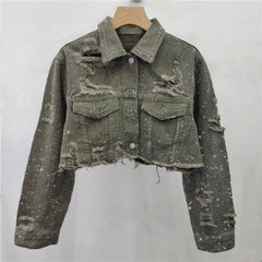 Women's Denim Embellished Cropped Jacket