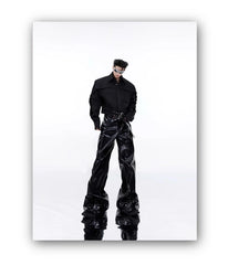 Men's Luxe Black Shiny Vegan Leather Flared Pants