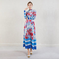Luxury Floral Stretchy Pleated Skirt Set