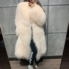 100% Real Curly Shearling Fur Long Coat