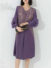 Luxury Plissé Floral Sleeve Dress