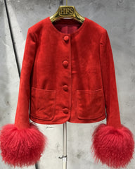 Luxury Suede Jacket with Shearling Cuffs