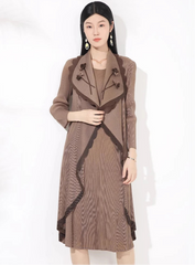 Luxury Pleated Floral Collar Dress