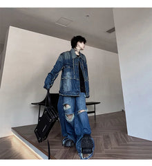 Men's Oversized Ripped Denim 2-Piece Set