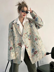 HEYFANCYSTYLE Luxe Floral Print Oversized Blazer
