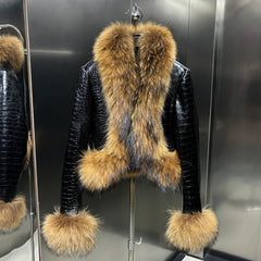 Designer Lambskin Fox Fur Leather Jacket