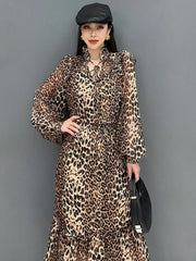 HEYFANCYSTYLE Elegant Leopard Chiffon Dress