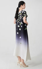 Luxury Floral Ombre Plisse Dress