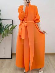 Couture Plissé Pleated Belted Robe Coat