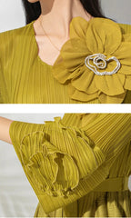 Luxurious Floral Pleats Dress