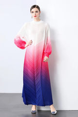 Maxi Bubble Sleeve Pleats Dress