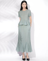 Pleated Pearl Peplum Skirt Set
