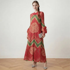 Plissé Ruffle-Sleeve Dress