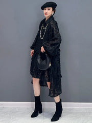 Women's Black Lace Mesh Oversized Blouse