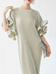 Luxury Pleated Flare Sleeve Dress
