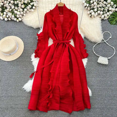 Elegant Ruffle Sleeve Pleats Coat