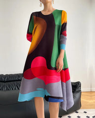 Geometric Plissé Colorblock Dress