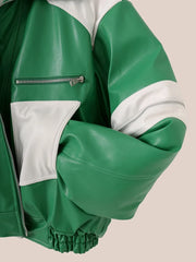 Men's Green Cropped Faux Leather Moto Jacket