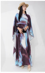 Pleated Watercolor Cape Dress