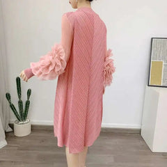 Luxury Pleated Floral Ruffle Dress