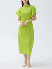 Truly Pleated Stand Collar Dress