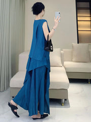 Pleated Plissé Tank Top & Pants Set