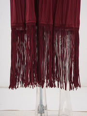 Plisse Pleated Fringe Long Dress