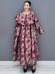 Versatile Chic Oversized Collar Dress in Red and Pink Floral