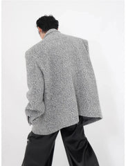 Men's Gray Oversized Textured Wool Blend Blazer