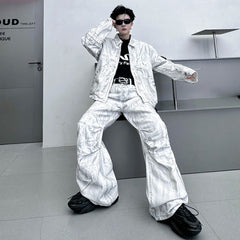 Men's Trendy 2-Piece Streetwear White Denim Set