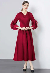 Plisse Floral Cape Sleeve Dress