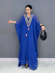 Blue Everyday Chiffon Loose Batwing Sleeve Maxi Dress