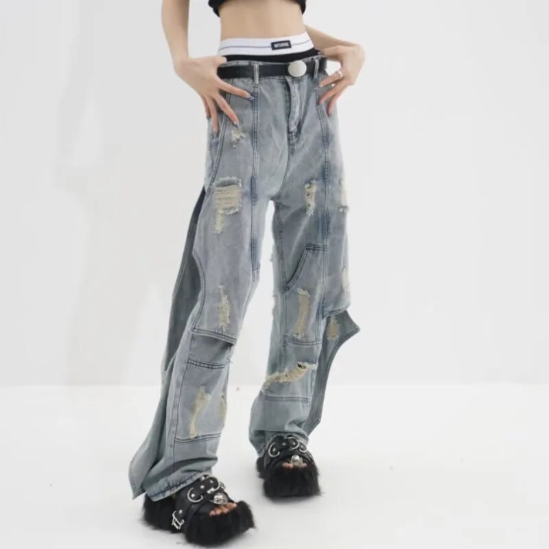 HEYFANCYSTYLE Retro-Inspired Shark Fins Jeans