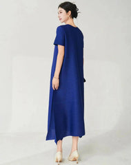 Asymmetric Short Sleeve Pleated Dress
