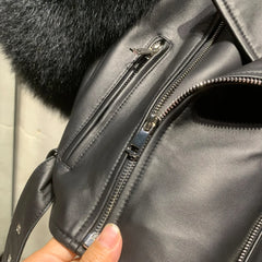 Luxe Leather Jacket - Fox Fur Sleeve