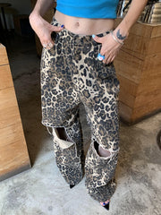 HEYFANCYSTYLE Leopard Ripped Wide Leg Jeans